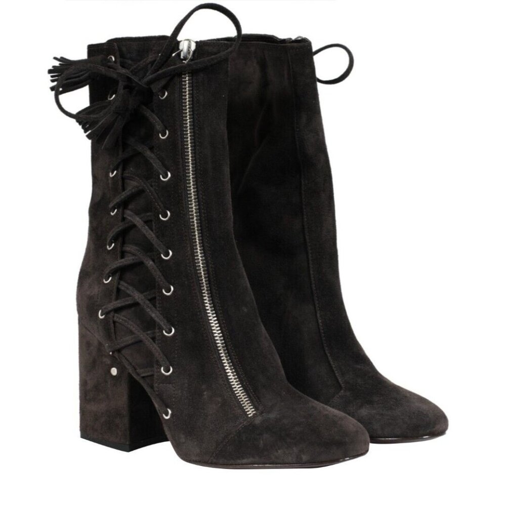 Laurence Dacades Womens Tassal Accents Lace Up Boots US 7 EU 37 Brown Suede